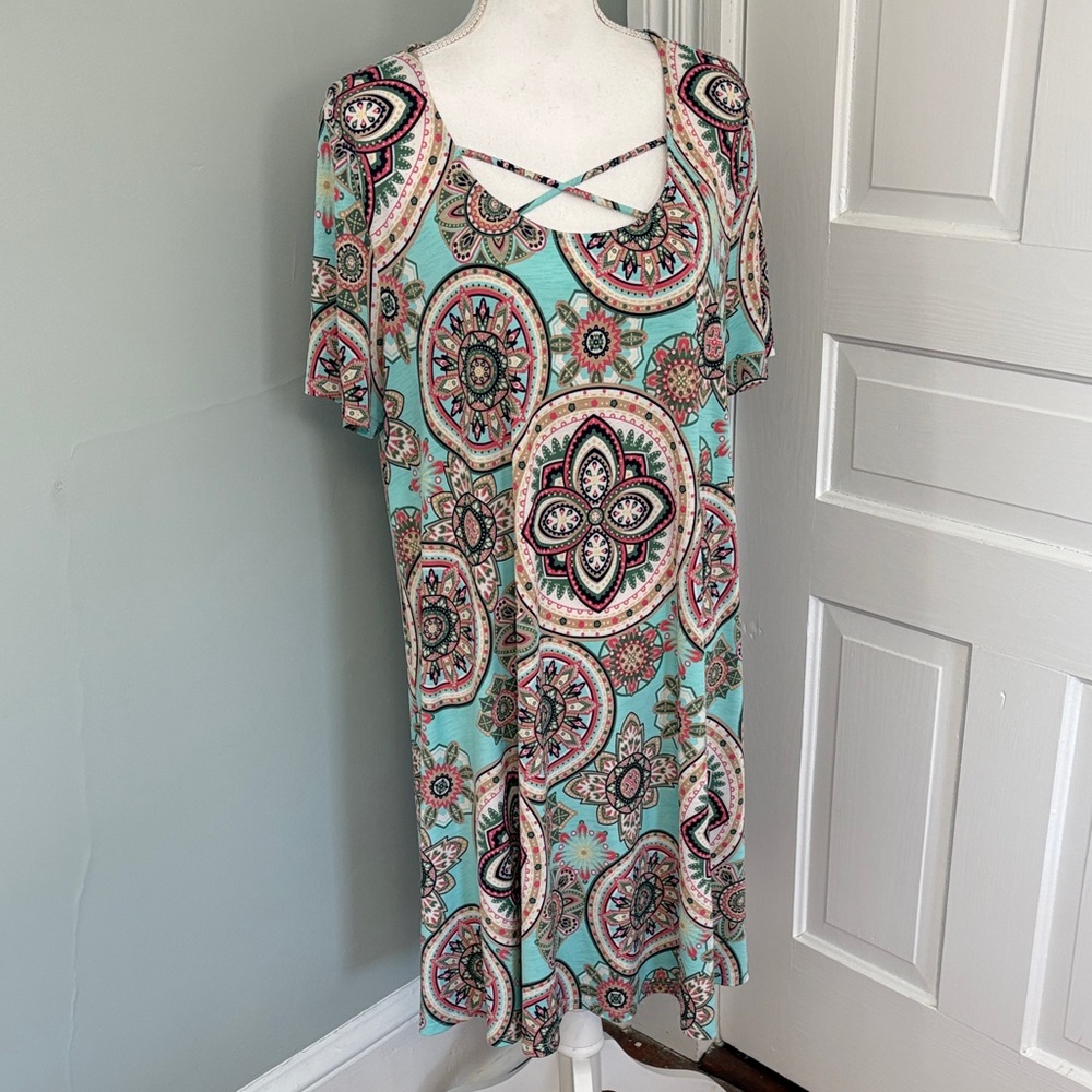 Pink‎ Coconut Teal Patterned Dress Size Large